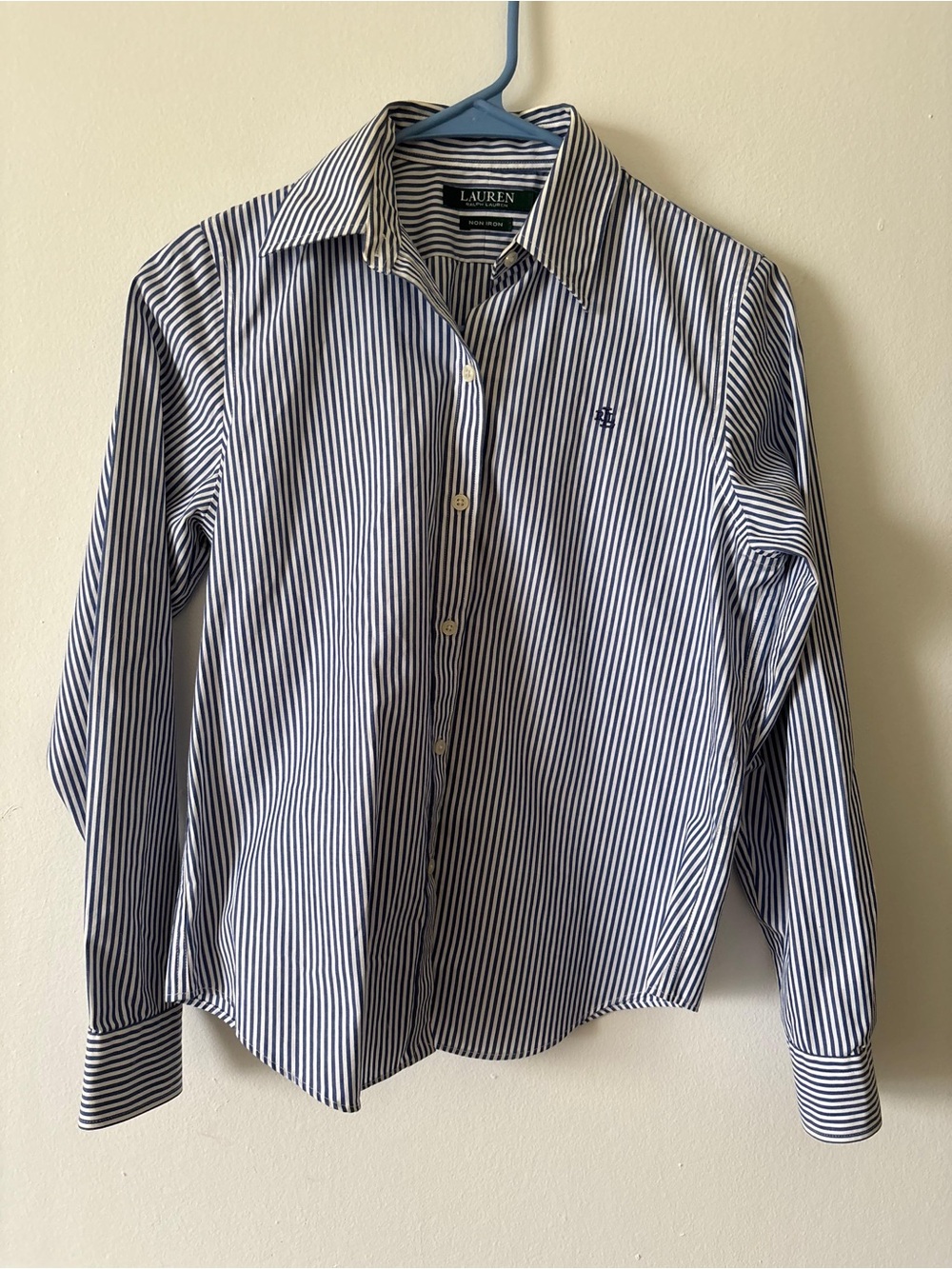 Ralph Lauren Navy and White Striped Button-Down Shirt